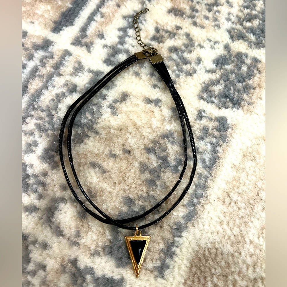 Black faux leather layered triangle necklace